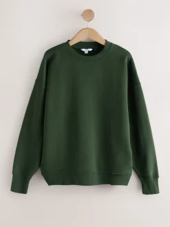 Hoody's En Sweatshirts*Next Khaki/steenkleur - Cotton Rich Brushed Back Soft Feel Ribbed Crewneck Sweatshirts 3 Pack