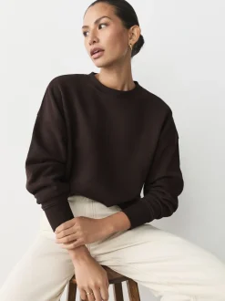 Hoody's En Sweatshirts*Next Khaki/steenkleur - Cotton Rich Brushed Back Soft Feel Ribbed Crewneck Sweatshirts 3 Pack