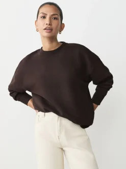 Hoody's En Sweatshirts*Next Khaki/steenkleur - Cotton Rich Brushed Back Soft Feel Ribbed Crewneck Sweatshirts 3 Pack