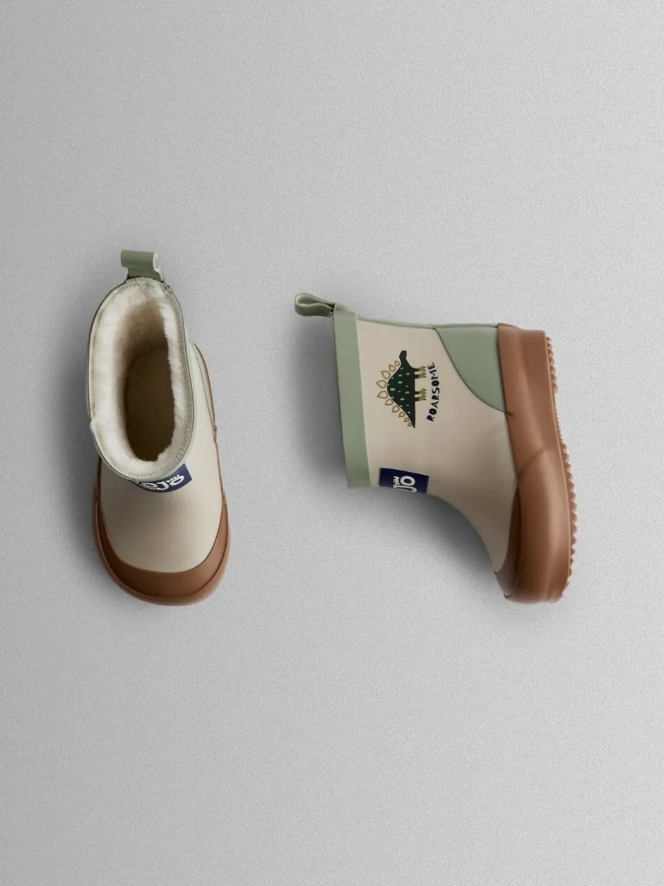 Laarzen*Jojo Maman Bébé - Short Cosy Lined Wellie Boot Kiezelkleurig dinosaurus