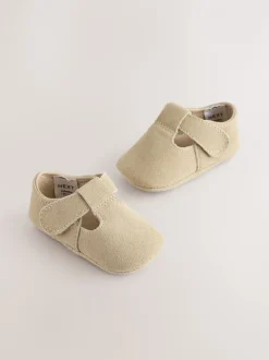 Babyschoenen|Next - Leren babyschoen met T-bandje (0 - 24 mnd) Kiezelkleurig suède