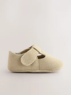 Babyschoenen|Next - Leren babyschoen met T-bandje (0 - 24 mnd) Kiezelkleurig suède
