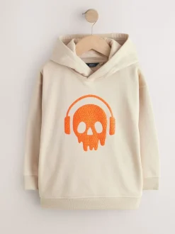 Sweaters En Hoody´S|Next Kiezelkleurige Skull-koptelefoon - Grafische print hoodie voor oudere jongens (3-16jaar)