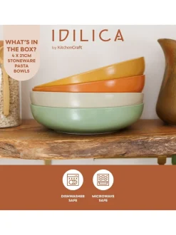 Eetservies En Pastaschalen*Kitchencraft Set of 4 Coloured Stoneware Pasta Bowl