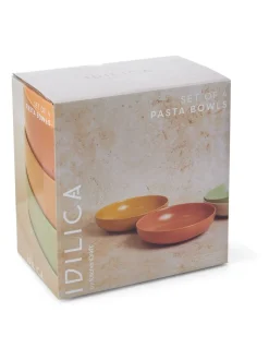 Eetservies En Pastaschalen*Kitchencraft Set of 4 Coloured Stoneware Pasta Bowl