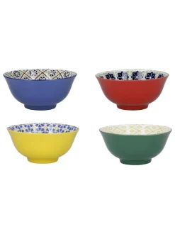 Eetservies En Pastaschalen*Kitchencraft Set of 4 Coloured Patterned Ceramic Cereal Bowls