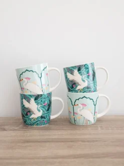 Mokken En Koppen|Kitchencraft Set of 4 Exotic Bird Colourful Ceramic Mugs