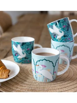 Mokken En Koppen|Kitchencraft Set of 4 Exotic Bird Colourful Ceramic Mugs