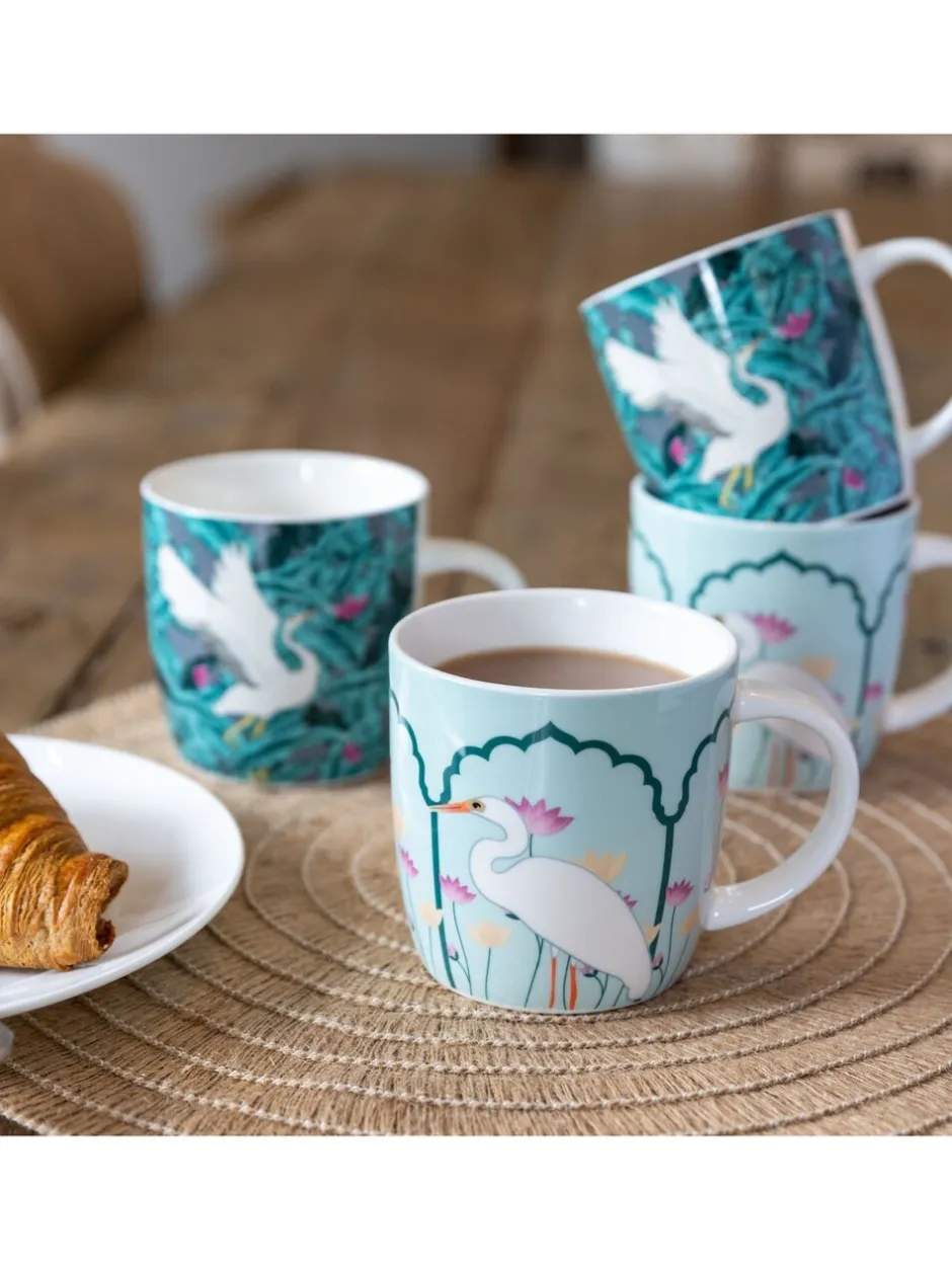 Mokken En Koppen|Kitchencraft Set of 4 Exotic Bird Colourful Ceramic Mugs