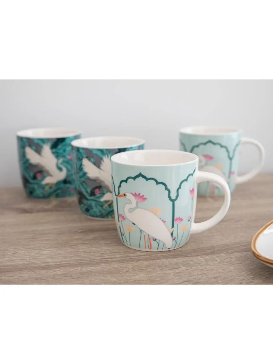 Mokken En Koppen|Kitchencraft Set of 4 Exotic Bird Colourful Ceramic Mugs