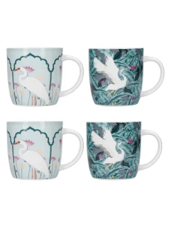 Mokken En Koppen|Kitchencraft Set of 4 Exotic Bird Colourful Ceramic Mugs