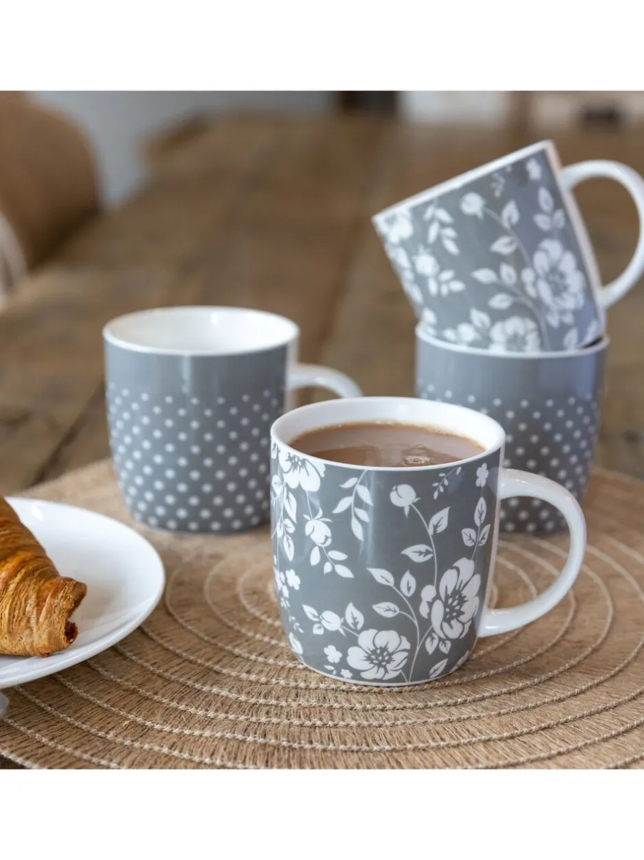 Mokken En Koppen|Kitchencraft Set of 4 Floral Polka Dot Ceramic Mugs