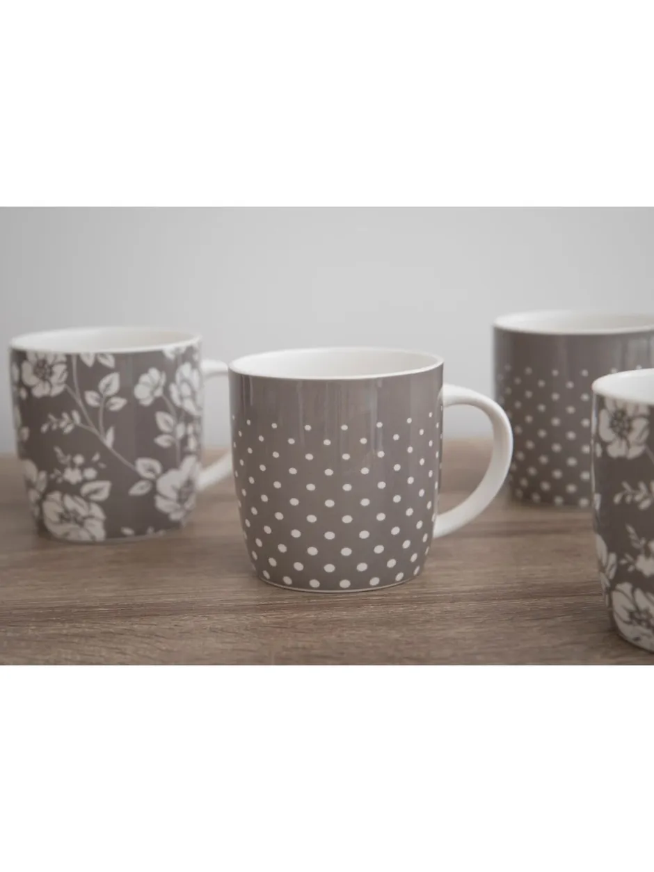 Mokken En Koppen|Kitchencraft Set of 4 Floral Polka Dot Ceramic Mugs