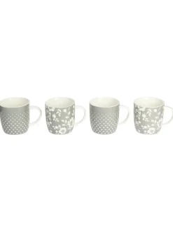 Mokken En Koppen|Kitchencraft Set of 4 Floral Polka Dot Ceramic Mugs