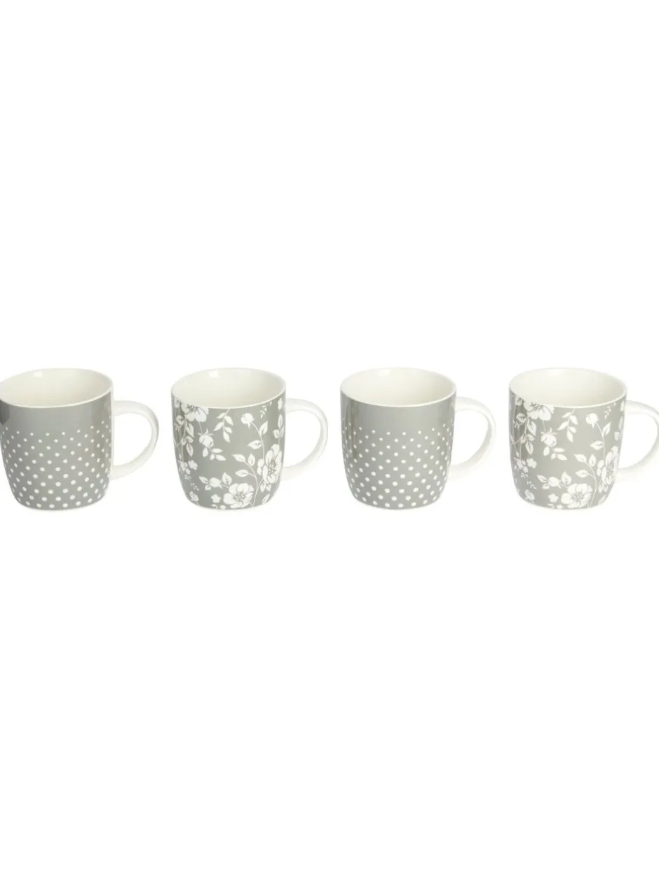 Mokken En Koppen|Kitchencraft Set of 4 Floral Polka Dot Ceramic Mugs