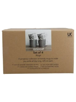 Mokken En Koppen|Kitchencraft Set of 4 Floral Polka Dot Ceramic Mugs