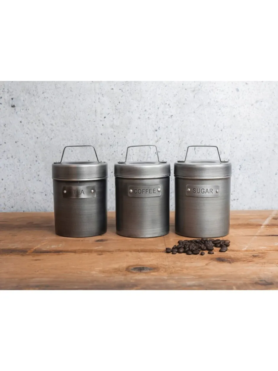 Keukenopslag|Kitchencraft Set of 4 Metal Coffee Sugar and Tea Canisters