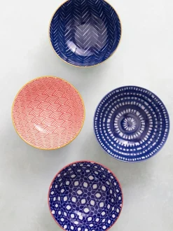 Eetservies En Pastaschalen|Kitchencraft Set of 4 Patterned Ceramic Cereal Bowls