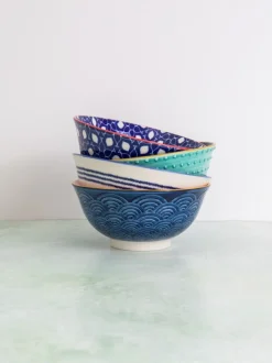Eetservies En Pastaschalen|Kitchencraft Set of 4 Patterned Ceramic Cereal Bowls
