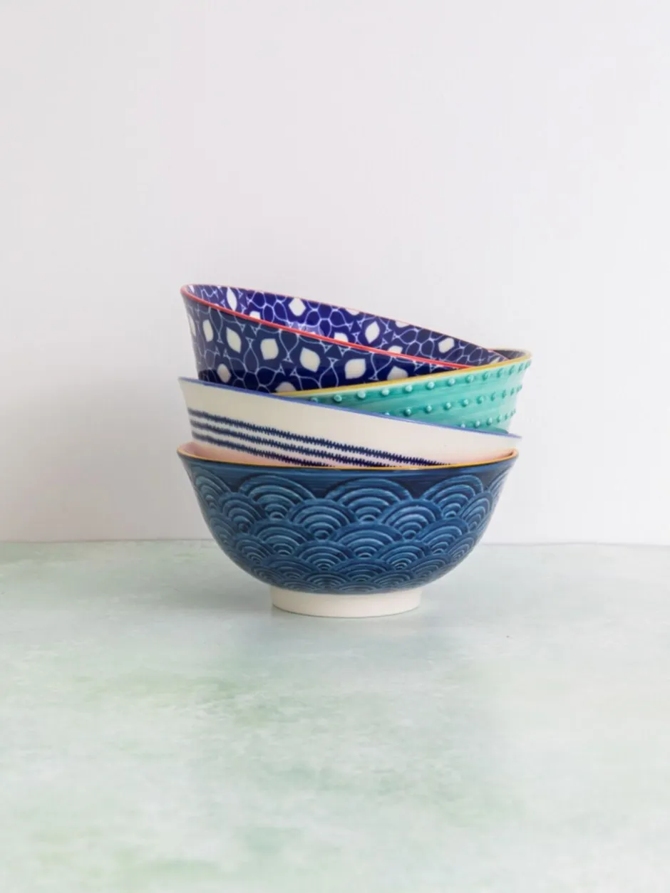 Eetservies En Pastaschalen|Kitchencraft Set of 4 Patterned Ceramic Cereal Bowls