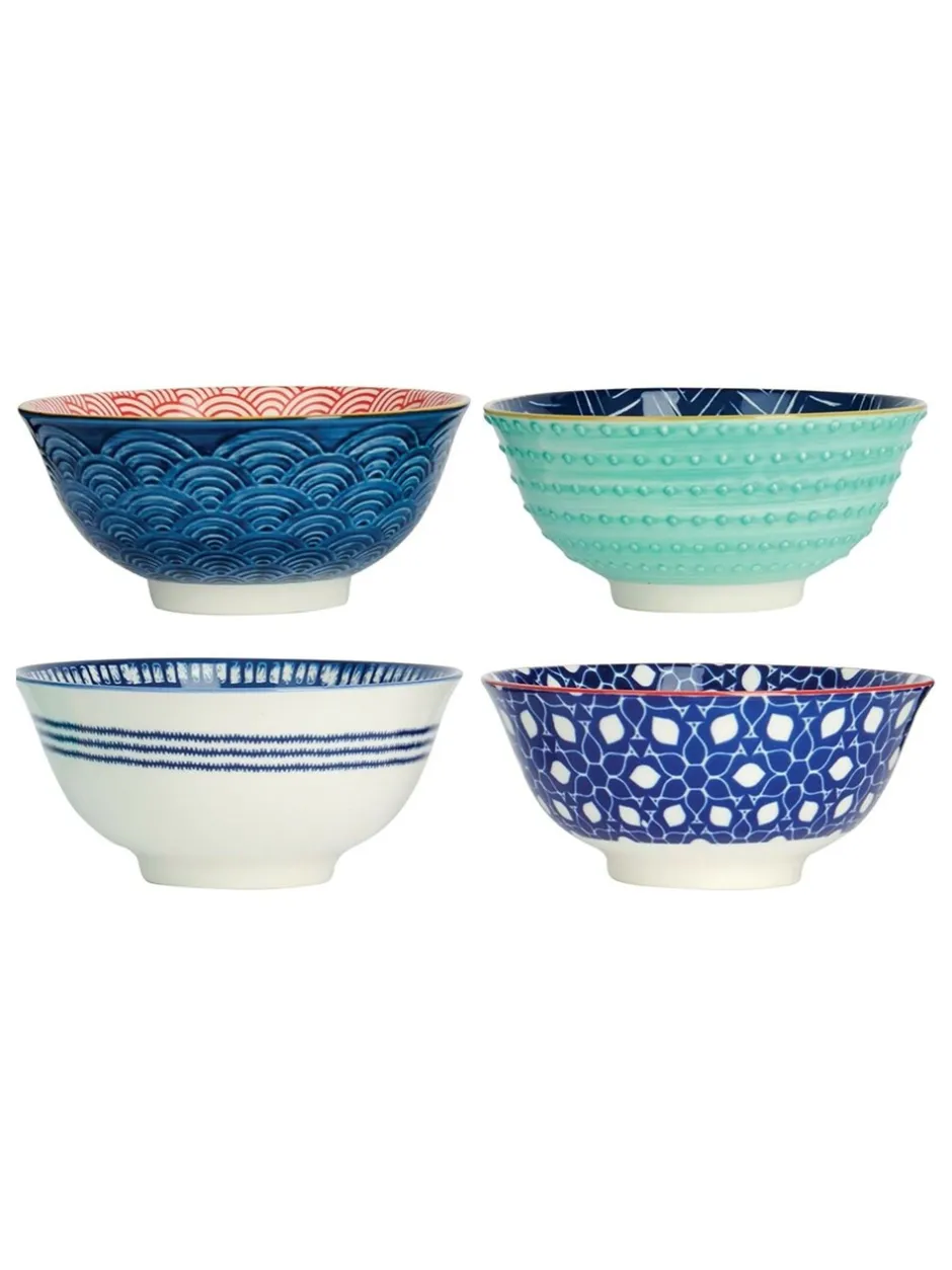 Eetservies En Pastaschalen|Kitchencraft Set of 4 Patterned Ceramic Cereal Bowls