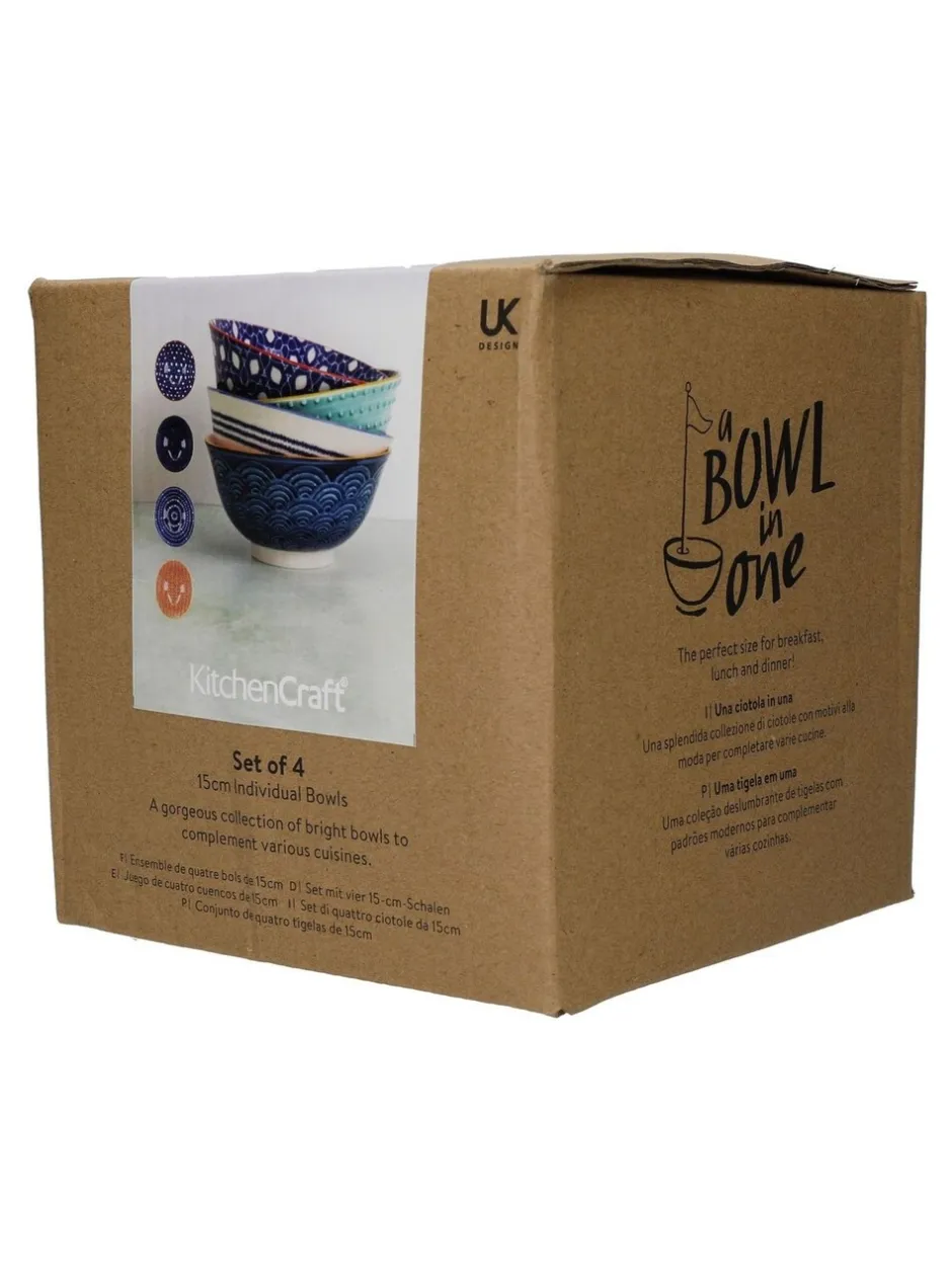 Eetservies En Pastaschalen|Kitchencraft Set of 4 Patterned Ceramic Cereal Bowls
