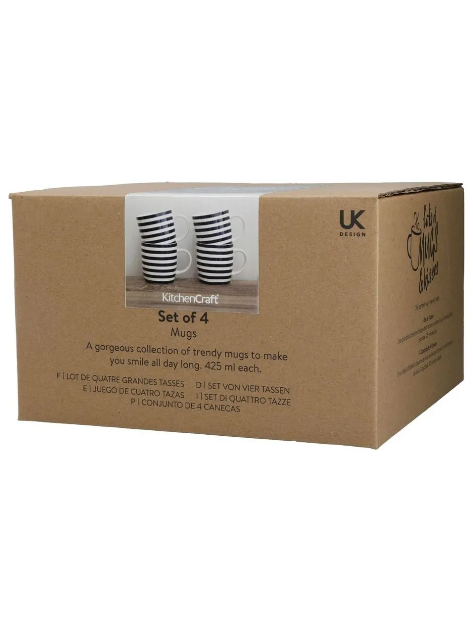 Mokken En Koppen*Kitchencraft Set of 4 Striped Ceramic Mugs