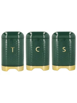 Keukenopslag*Kitchencraft Textured Geometric Tea Coffee Sugar Canisters Set