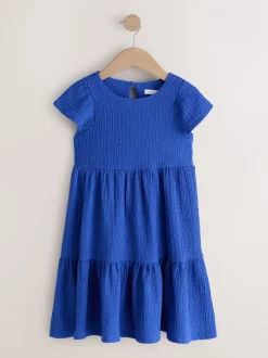 Jurken*Next - Angel Sleeve Crinkle Dress (3-16yrs) Kobaltblauw