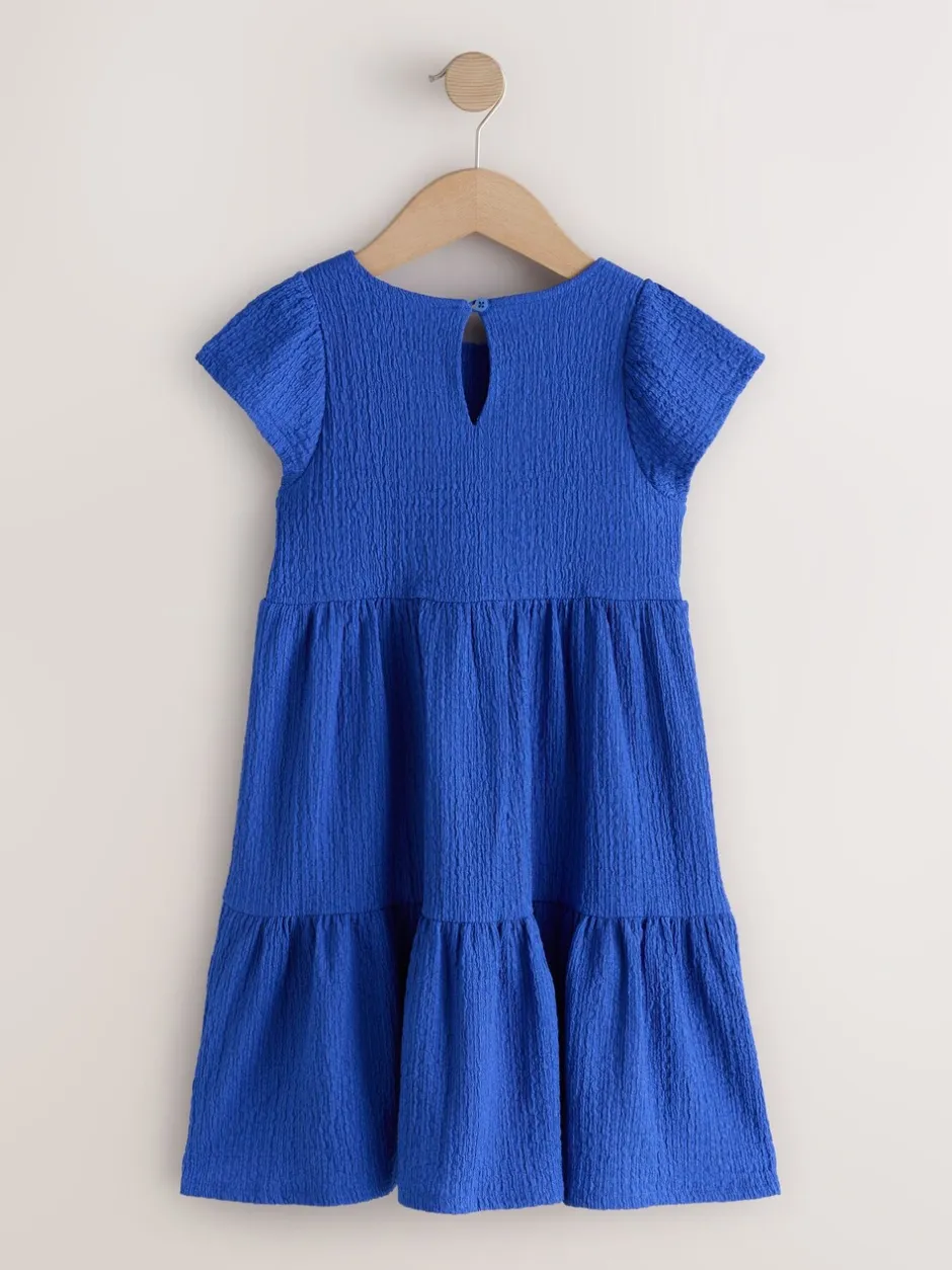 Jurken*Next - Angel Sleeve Crinkle Dress (3-16yrs) Kobaltblauw
