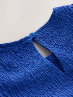 Jurken*Next - Angel Sleeve Crinkle Dress (3-16yrs) Kobaltblauw