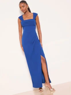 Gelegenheidskleding|Jurken|Lipsy - Square Neck Short Sleeve Ruched Maxi Dress Kobaltblauw