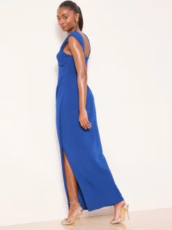 Gelegenheidskleding|Jurken|Lipsy - Square Neck Short Sleeve Ruched Maxi Dress Kobaltblauw