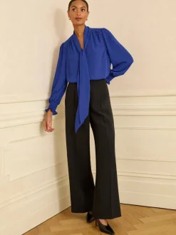 Blouses En Overhemden|Love & Roses - blouse met lange mouwen en striksluiting Kobaltblauw