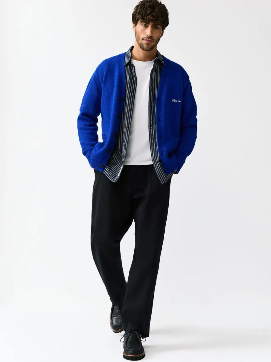Gebreide Kleding|Next - Regular Fit Embroidered Chest Motif Cardigan Kobaltblauw
