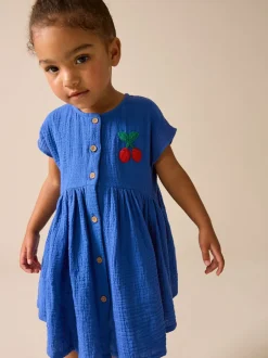 Jurken*Next - Textured Short Sleeve Dress (3mths-8yrs) Kobaltblauw