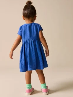 Jurken*Next - Textured Short Sleeve Dress (3mths-8yrs) Kobaltblauw