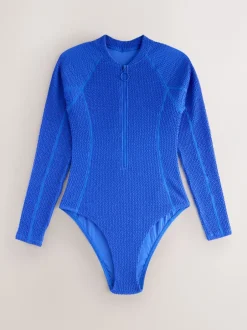 Badkleding|Next - Surfbadpak met lange mouwen Kobaltblauw met kreukeltextuur