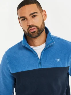 Sweaters En Hoody´S|Sweaters En Hoody´S|Threadbare Kobaltblauw/marineblauw - tweekleurige fleece sweatshirt met kwartrits