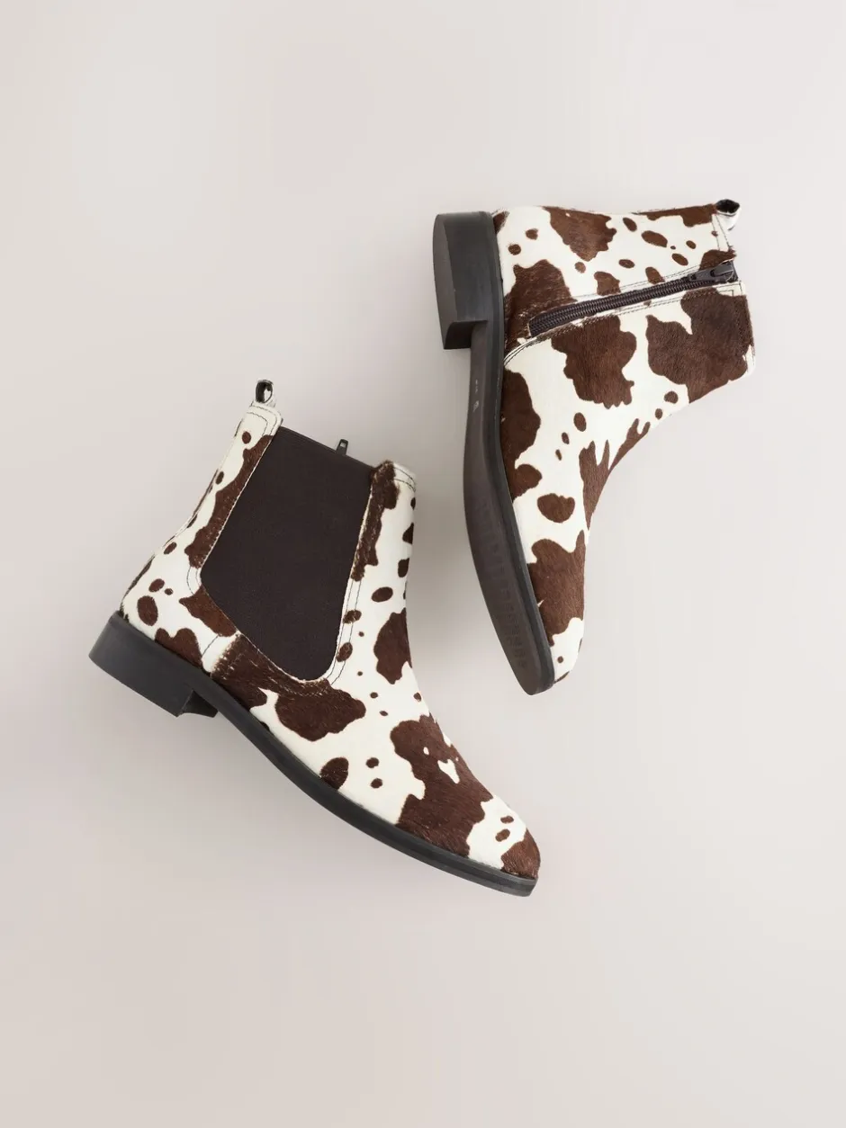 Boots|Next Koeienprint leer - Forever Comfort® Chelsea-enkellaarzen
