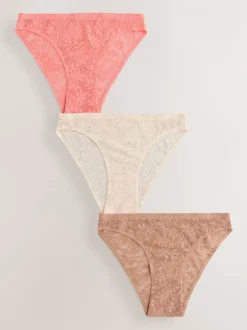 Onderbroeken*Next - All-Over Lace No VPL Knickers 3 Pack Koraalroze