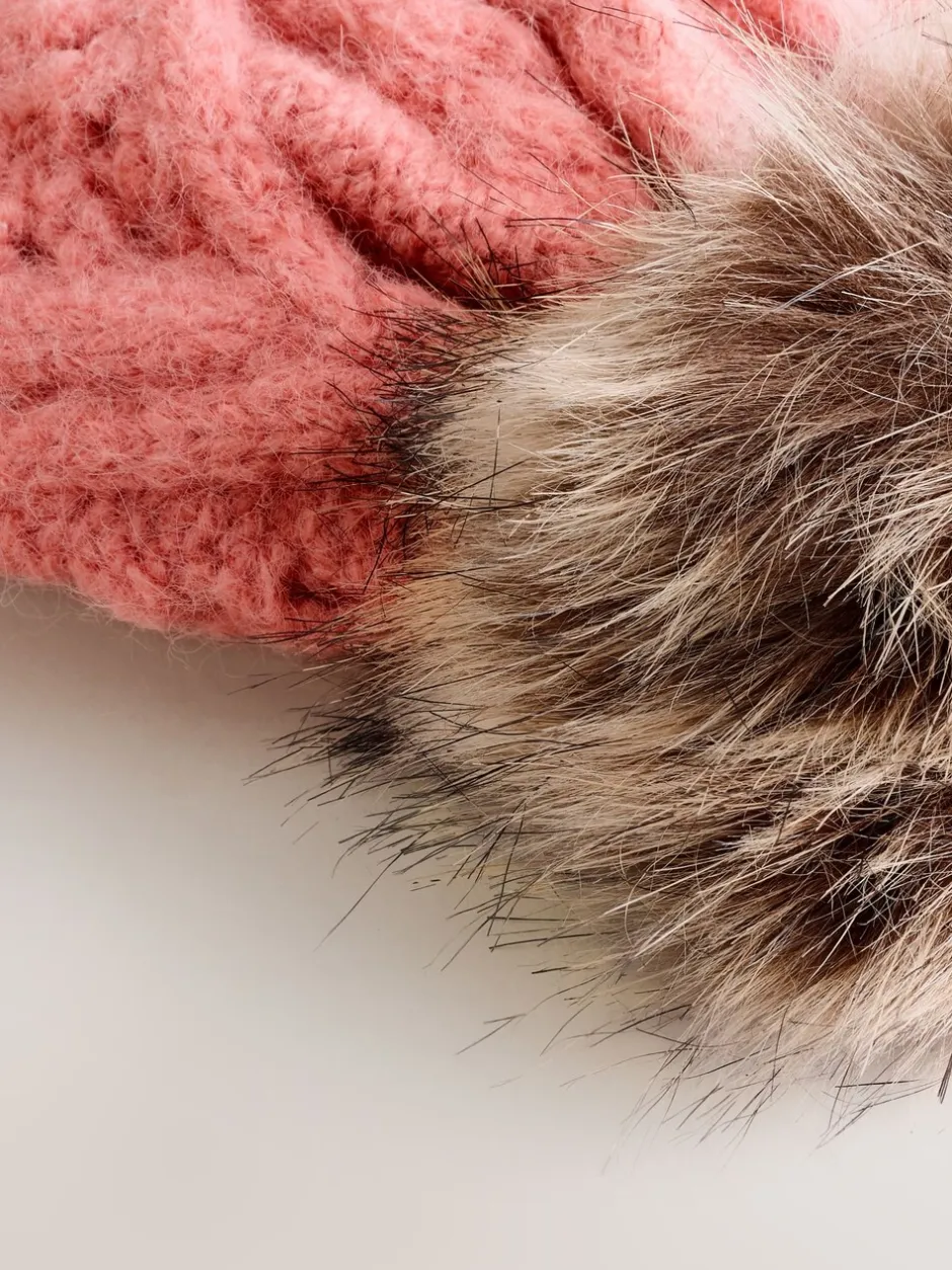 Mutsen, Handschoenen En Sjaals*Next Koraalroze - Cable Knitted Pom Hat