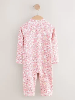 Badkleding*Next Koraalroze met fijne bloemenprint - Zonbeschermend badpak met lange pijpen (3 mnd-7 jr)