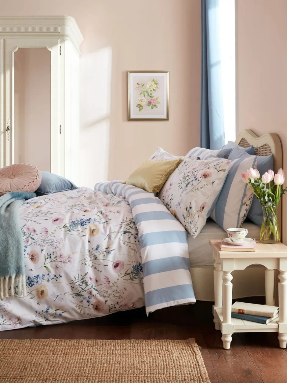 Laura Ashley|Laura Ashley 100% Cotton Percale 200 Thead Count Alford Meadow Duvet Cover and Pillowcase Set