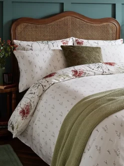 Laura Ashley|Laura Ashley 100% Cotton Sateen 220 Thread Count Pallington Bloom Duvet Cover and Pillowcase Set Rode robijn