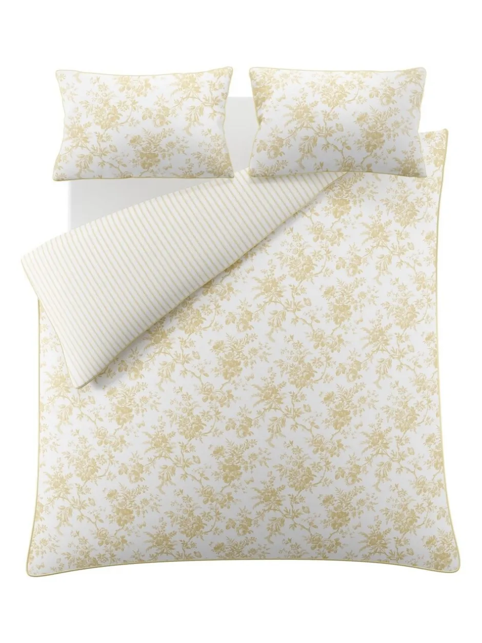 Laura Ashley*Laura Ashley 100% Cotton Sateen 200 Thread Count Walled Garden Duvet Cover and Pillowcase Set Okergeel