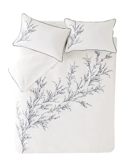 Merkbeddengoed*Laura Ashley 100% katoen perkal 200 draadtelling Pussy Willow Sprig geborduurd dekbedovertrek en kussensloopset Middernachtelijk blauw