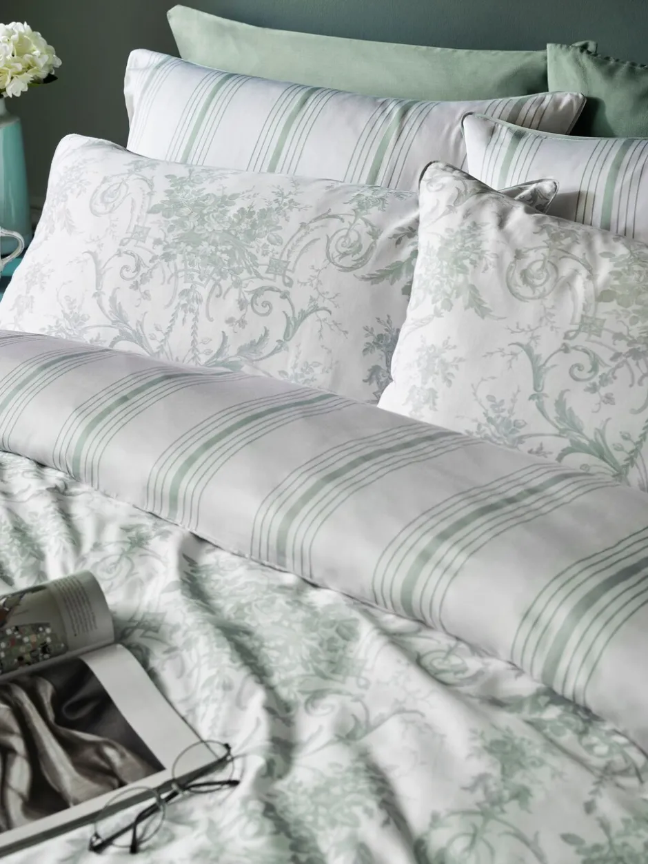 Laura Ashley|Laura Ashley 100% katoensatijn 200 draadtelling Tuileries dekbedovertrek- en kussensloopSet Grijs-groen