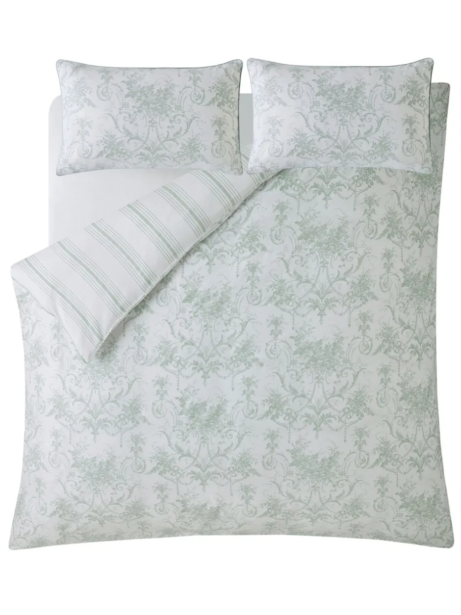 Laura Ashley|Laura Ashley 100% katoensatijn 200 draadtelling Tuileries dekbedovertrek- en kussensloopSet Grijs-groen