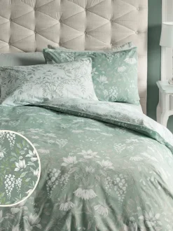 Laura Ashley|Merkbeddengoed|Laura Ashley 100% katoensatijn 200 draads Parterre dekbedovertrek- en kussensloopset Grijs-groen